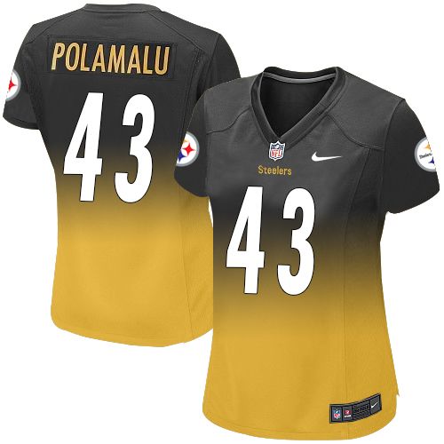 Women's Elite Troy Polamalu Nike Jersey Black/Gold - #43 Fadeaway NFL Pittsburgh Steelers